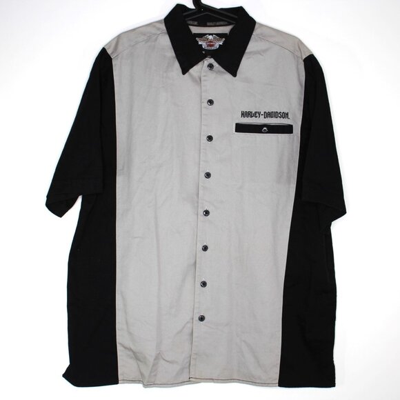 Harley Davidson Mens Large Embroidered Skull Mechanic Button Up Shirt H936 - Picture 2 of 6